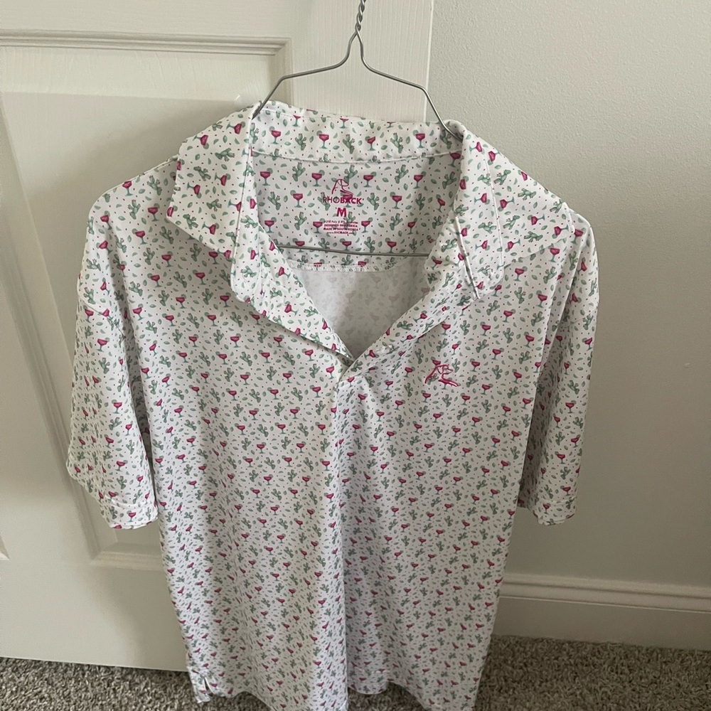 Rhoback Margarita White and Pink Patterned Polo Shirt